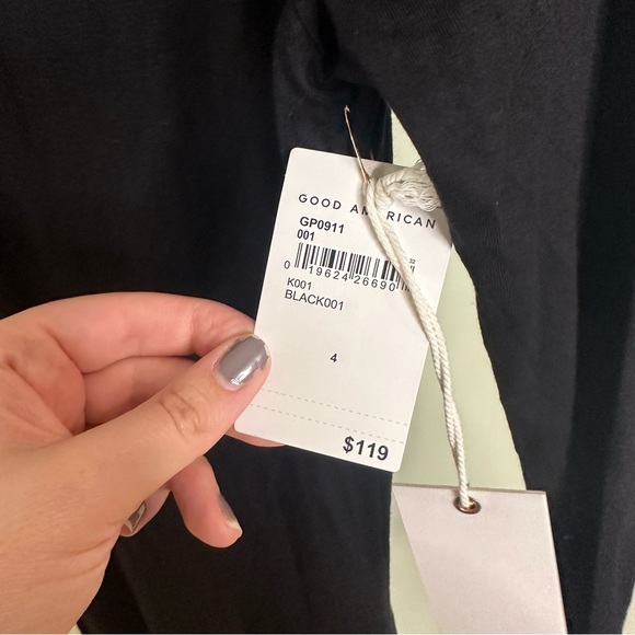 Good American Ruched Midi Dress in Black Size 1 NEW - Picture 11 of 15